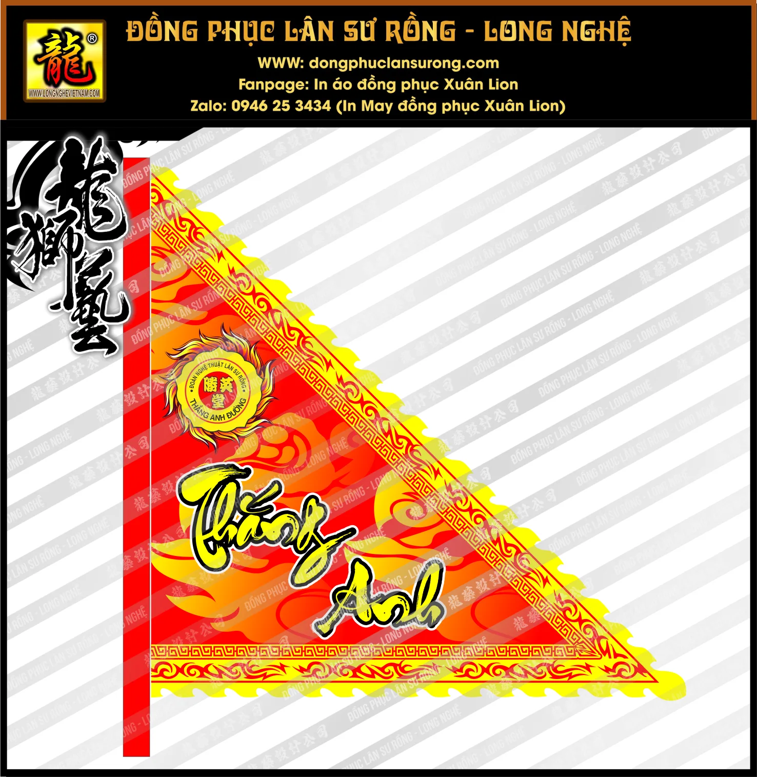 CỜ TAM GIÁC SIZE ĐẠI - CỜ MÚA LÂN THẮNG ANH HCM
